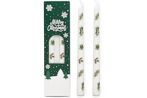 GOLIBRA 2 Pack Christmas Taper Candles, 10 Inch Unscented Candlesticks with Holly Pattern for Holiday Table Centerpiece, Fireplace Mantel, Advent Wreaths, Winter Weddings, Seasonal Home Decor