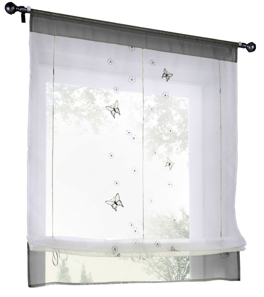 Zebrasmile Rod Pocket Transparent Embroidered Floral Semi Sheer