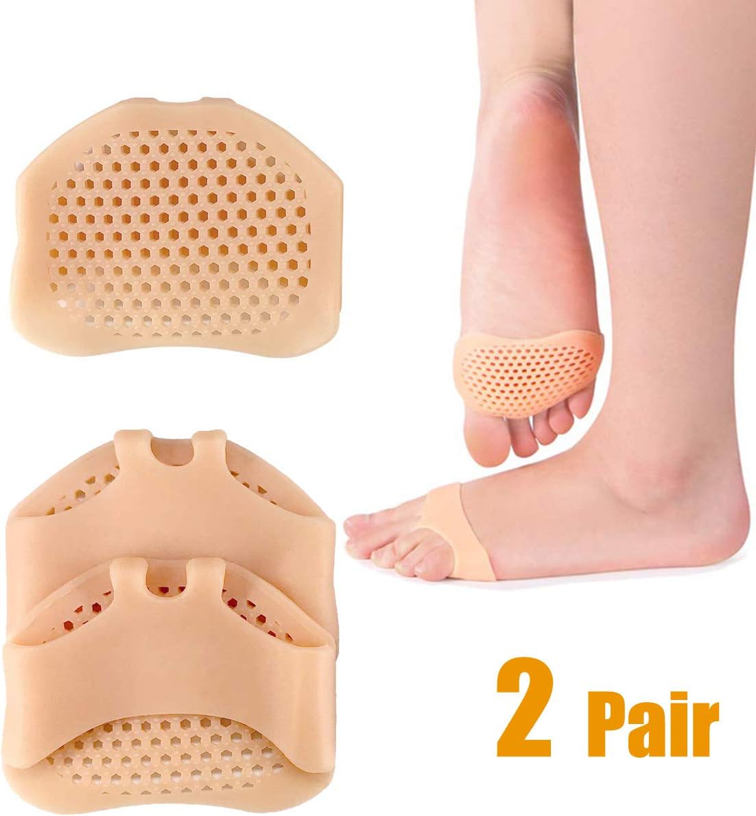 Metatarsal Pads Ball of Foot Cushions - ALIANFLY Soft Gel Ball of Forefoot Pad, Toe Separators Foot Pad, Foot Pain Relief Treatment Diabetic Foot, Blisters, Forefoot Pain for Women or Men(2 Pair)