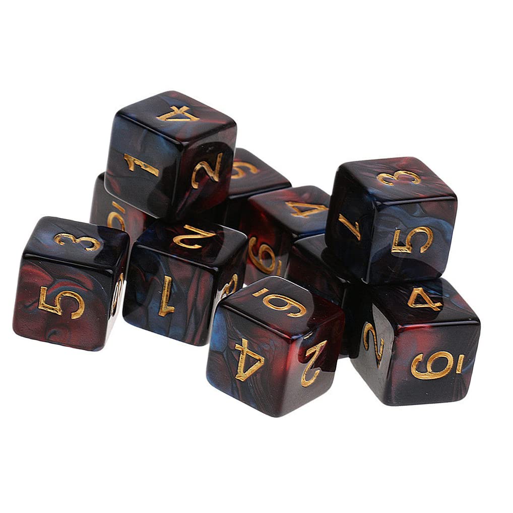 10PCS Polyhedral Dice - D6 Acrylic 16mm 6 Sided Double Color Game Dice for RPG, MTG, DND, Table Games (Red, Blue)