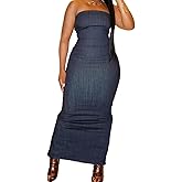 Flamingals Sexy Off Shoulder Sleeveless Maxi Dress for Women Zip Back Split Hem Party Long Dress