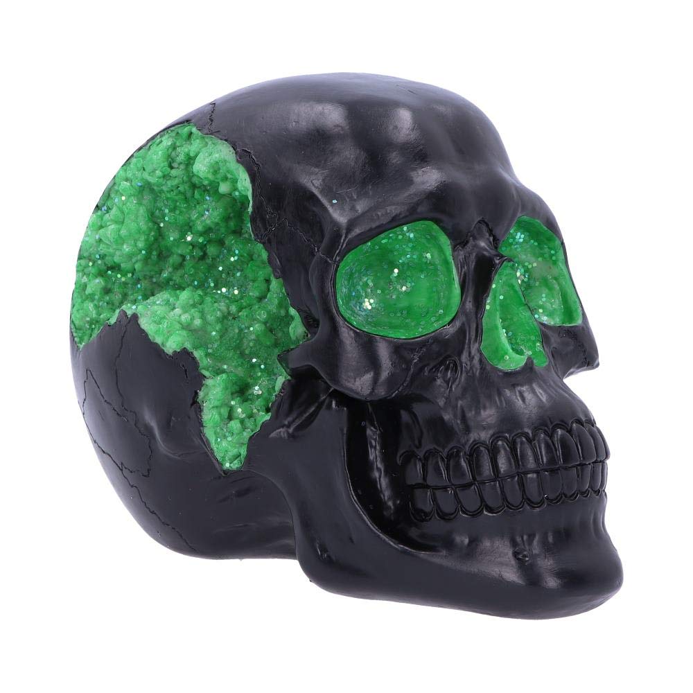 Nemesis Now Geode Black Green Gothic Glitter Skull Figurine, Polyresin — image 1