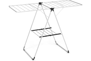 SPORFIT Foldable Laundry Drying Rack, Portable Shoes & Clothes Rack Aluminum Rack w/Bottom Rack, Adjustable Wings, Space-Savi