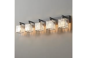 FDPBY Modern Bathroom Vanity Light 5-Lights Modern Black Crystal Bathroom Wall Light Bathroom Vanity Light Fixtures