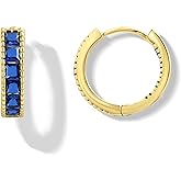 Elaximn Tiny Blue Sapphire Hoop Huggie Earrings for Women, Hypoallergenic 14K Gold Plated Small Blue Cubic Zirconia Hoop Earrings Cuff for Women Jewelry Gifts
