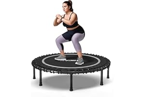 BCAN 48" Foldable Mini Trampoline, Silent Bungee Cord, Stable & Quiet Exercise Rebounder for Adults Indoor/Garden Workout Max 550LBS - Silver