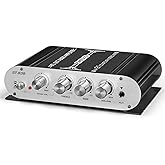 Facmogu ST-838 2.1 Channel HiFi Stereo Subwoofer Amplifier, RMS 20Wx2+40W Mini Digital Audio Power Amplifier for Home Speakers, 80W Subwoofer Amplifier Audio Stereo Bass Amp with Power Supply - Black
