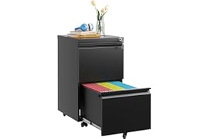 FLIXELIO 2-Drawer Mobile File Cabinet with Lock,Rolling Metal Office Storage Filing Cabinet Under Desk for Home Office,Legal/Letter, Fully Assembled Black