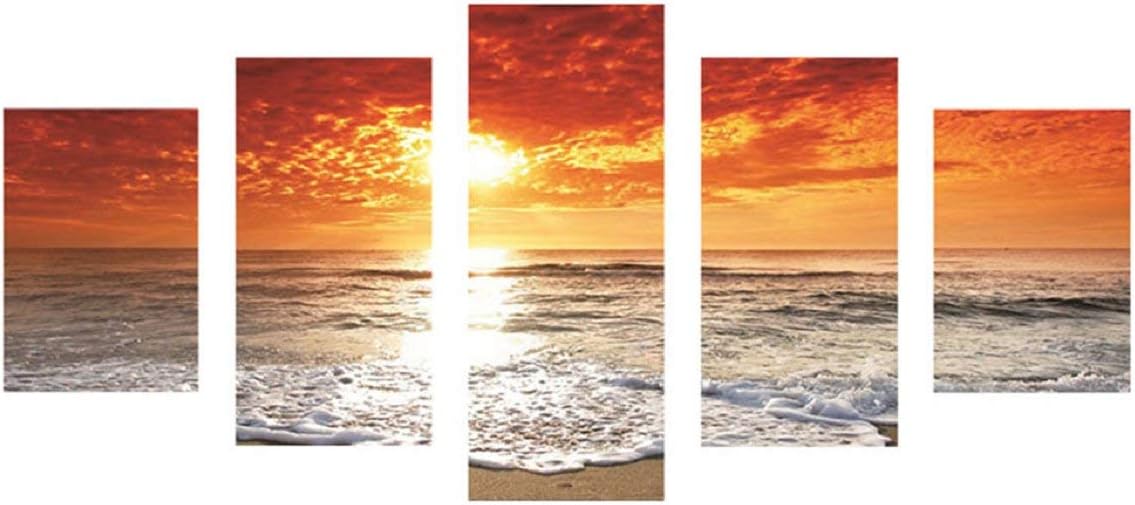 Putars Joint Painting 5 Panels Canvas Diamond Joint Painting Kit, 5D Full Drill Cross Stitch Embroidery Painting Crafts Wall Art Decor for Living Room Bedroom (Evening Sea Sunset, 9545CM)