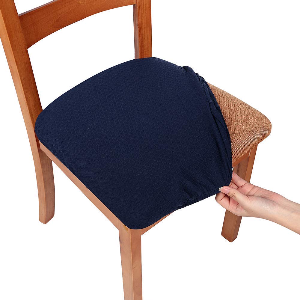 smiry Stretch Chair Seat Covers for Dining Room, Navy Blue Set of 2 Jacquard Dining Chair Seat Protectors Chair Slipcovers