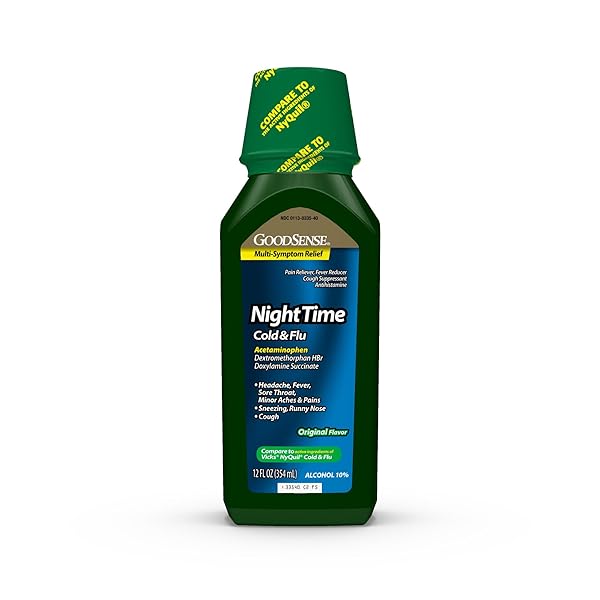 GOODSENSE NIGHTTIME COLD AND FLU LIQUID MEDICINE, 6...
