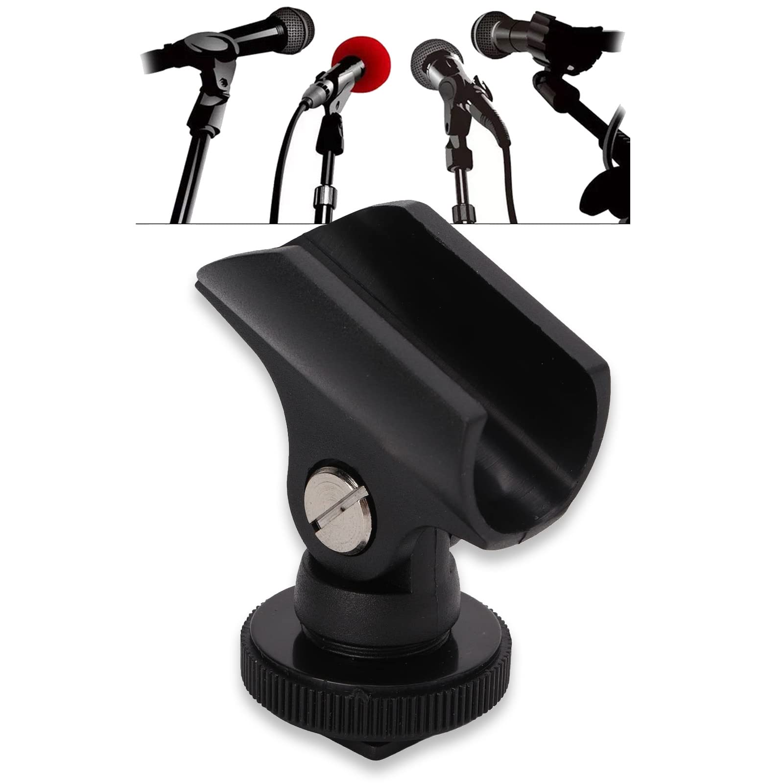 Zunate Microphone Clip Holder, Plastic Mic Clip Stand for 1.95cm/0.8in Microphones, with 1/4 inch Screw Hole & Cold Shoe Mount, for Tripod/Camera