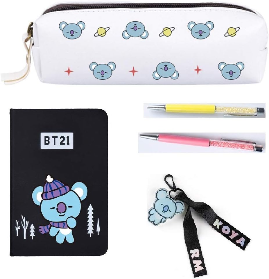 PINGJING 5PCS/Set BTS Bangtan Boys Exquisite Gift Collection with Pencil Bag+Key Pendant+Notebook+2Pcs Pen (KOYA)