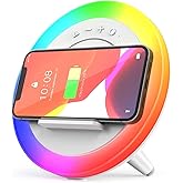 Bluetooth Speaker Night Lights, Wireless Charging Kids Speaker, Color Changing Modern Bluetooth Lamp,Teenage Boys Girls Gifts Ideas (15W Wireless Charging with Battery)