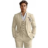 Linen Mens Suits 3 Piece Slim Fit Tuxedo Suit for Men Beach Wedding Formal Business Suit Groom Prom Set Outfits