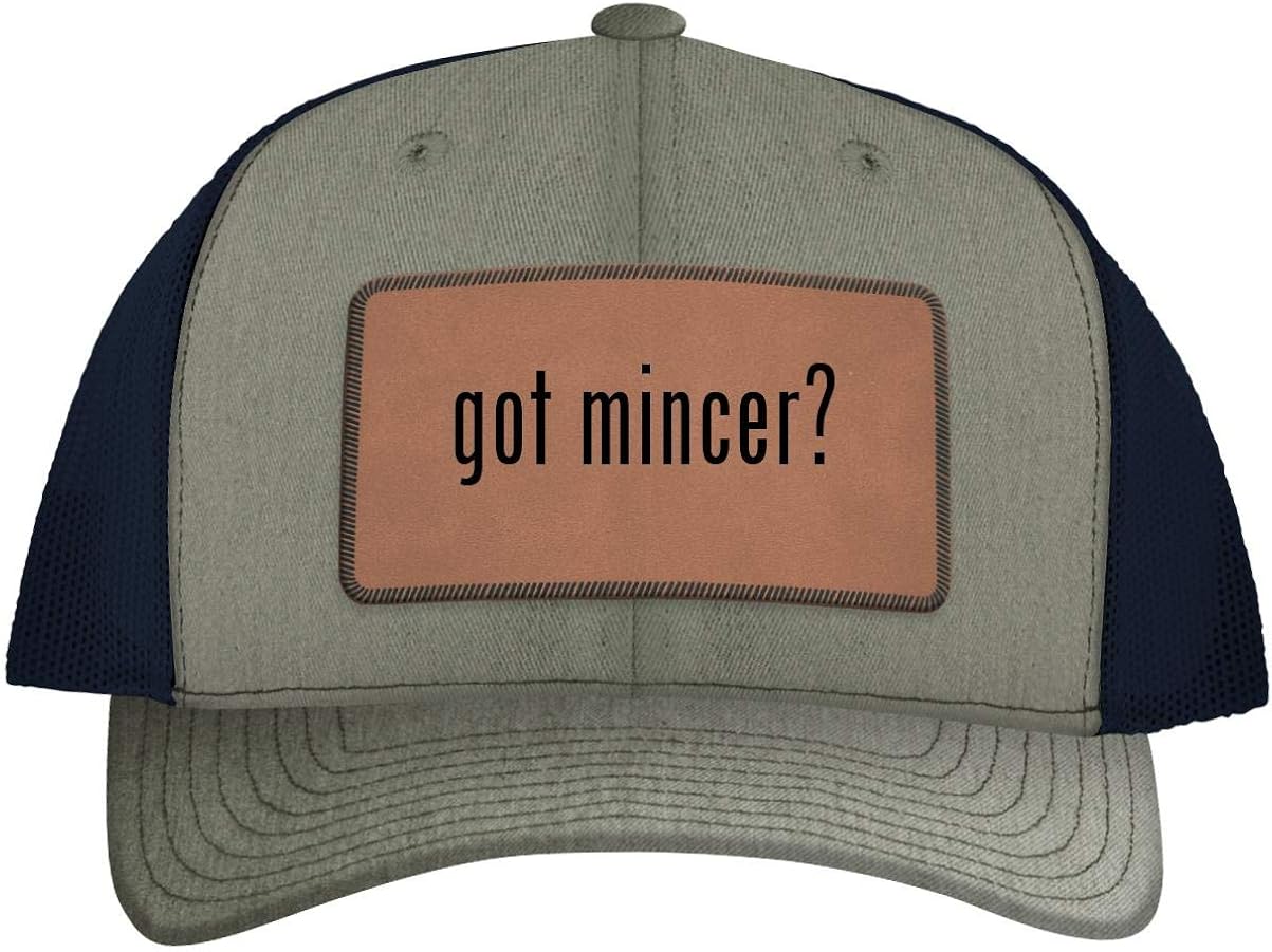 One Legging it Around got Mincer? - Leather Dark Brown Patch Engraved Trucker Hat