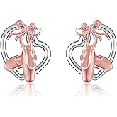 Ballet Earrings 925 Sterling Silver Dancer Earrings Gifts Heart Ballerina Stud Earrings Jewelry for Women Dancers