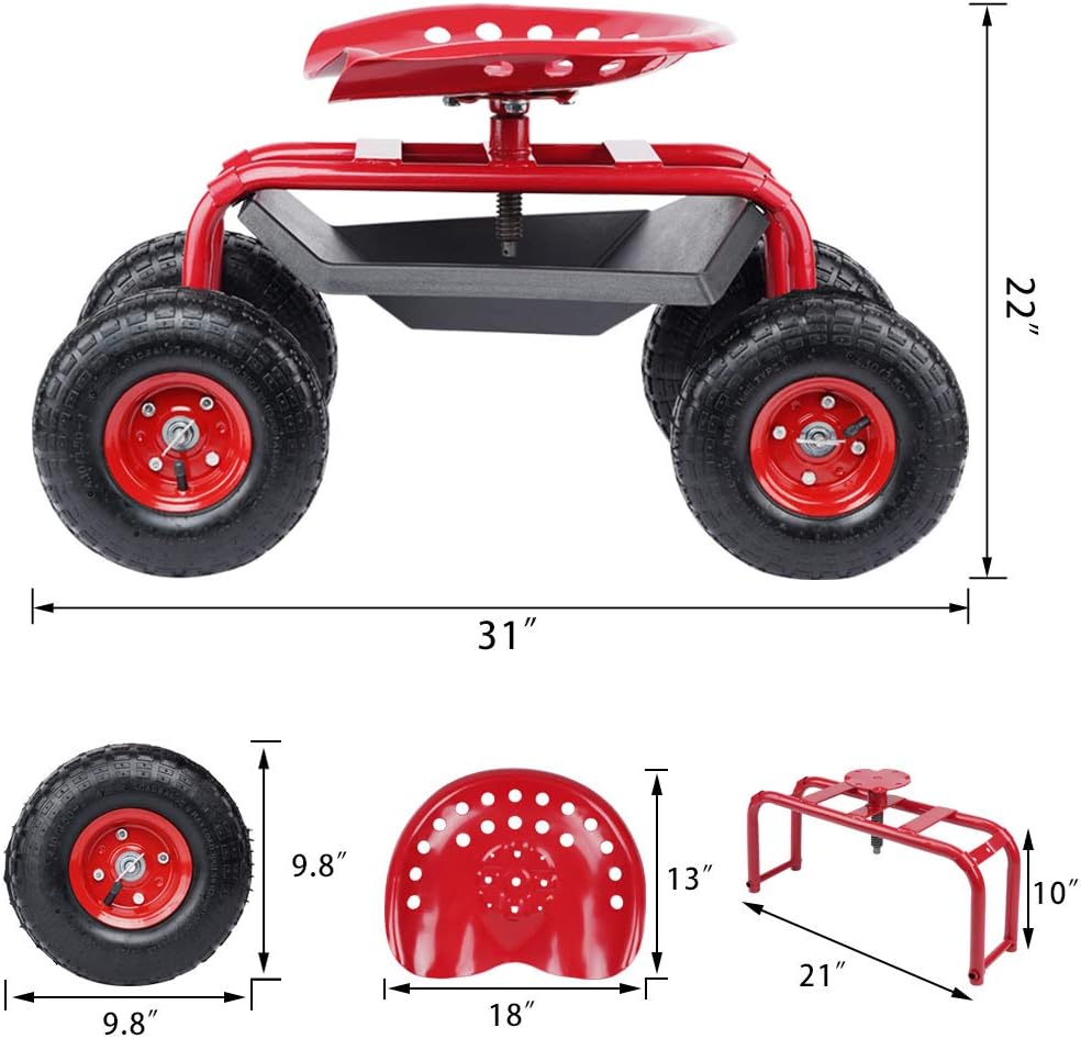 G GOOD GAIN Garden Cart with Seat and Wheels Rolling Garden Stool. 4