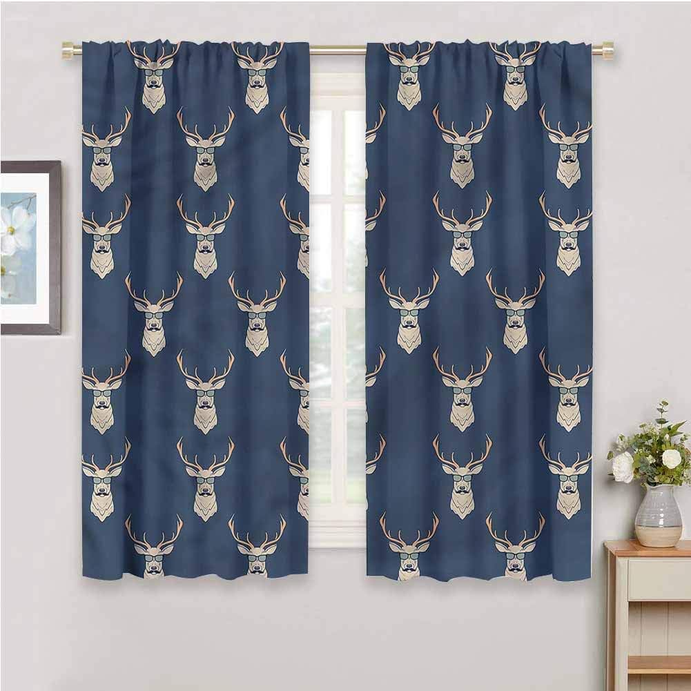 Deer Blackout Curtain Panels Window, Curtains 63 inch Length Retro Hipster Animals