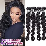 Star Show Brazilian Hair Loose Deep Wave Bundles 100% Human Hair Extensions Loose Curly Hair Weave 4 Bundles Natural Color (22 24 26 28 inch)