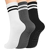 MIHAIR Pilates Yoga Socks with Grips for Women - Crew Length Ballet Barre Socks - Sticky Workout Hospital Socks