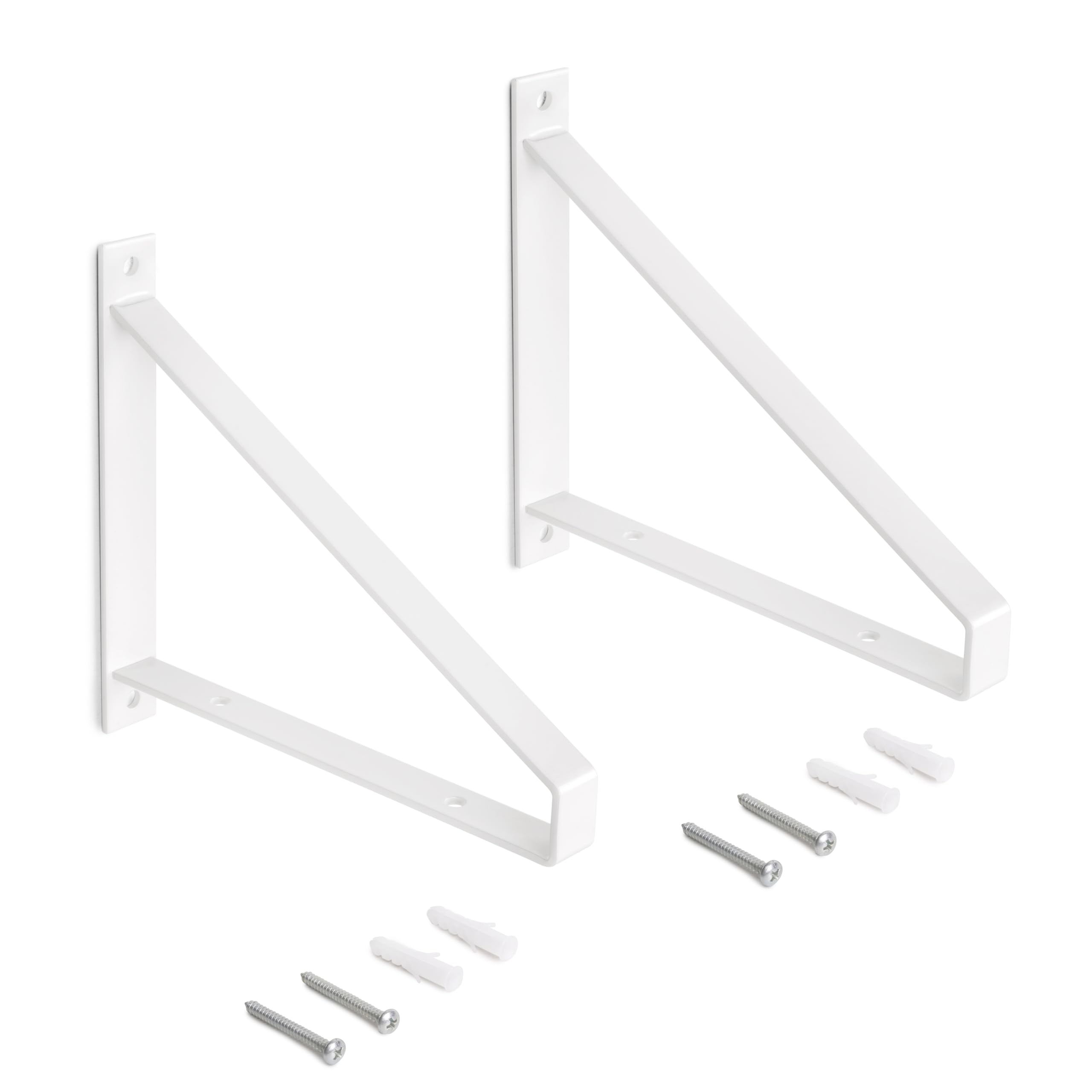 Emuca - Pair of Straight Wood Shelf Supports with Triangular Shape, Steel, White Painted