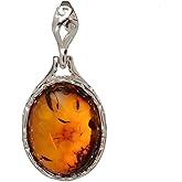 HolidayGiftShops Amber Jewelry for Women - Sterling Silver and Baltic Honey Oval Amber Pendant, Includes 925 Sterling Silver Chain - Sterling Silver Jewelry Collection, made in Poland