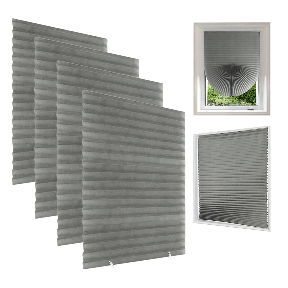 Temporary Blinds for Windows,4 Pack No Drill Stick on Blind Curtains for Bedroom Kitchen Bathroom Windows,Light Filtering Privacy Protection, with 8 Clips (Grey-4pcs, 60 * 150cm)