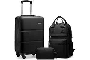 LARVENDER Luggage Sets 3 Piece with Travel Backpack, Hardside ABS Carry On suitcase sets with 360°Spinner Wheels, Durable Luggage Set Clearance For Women Men, Black