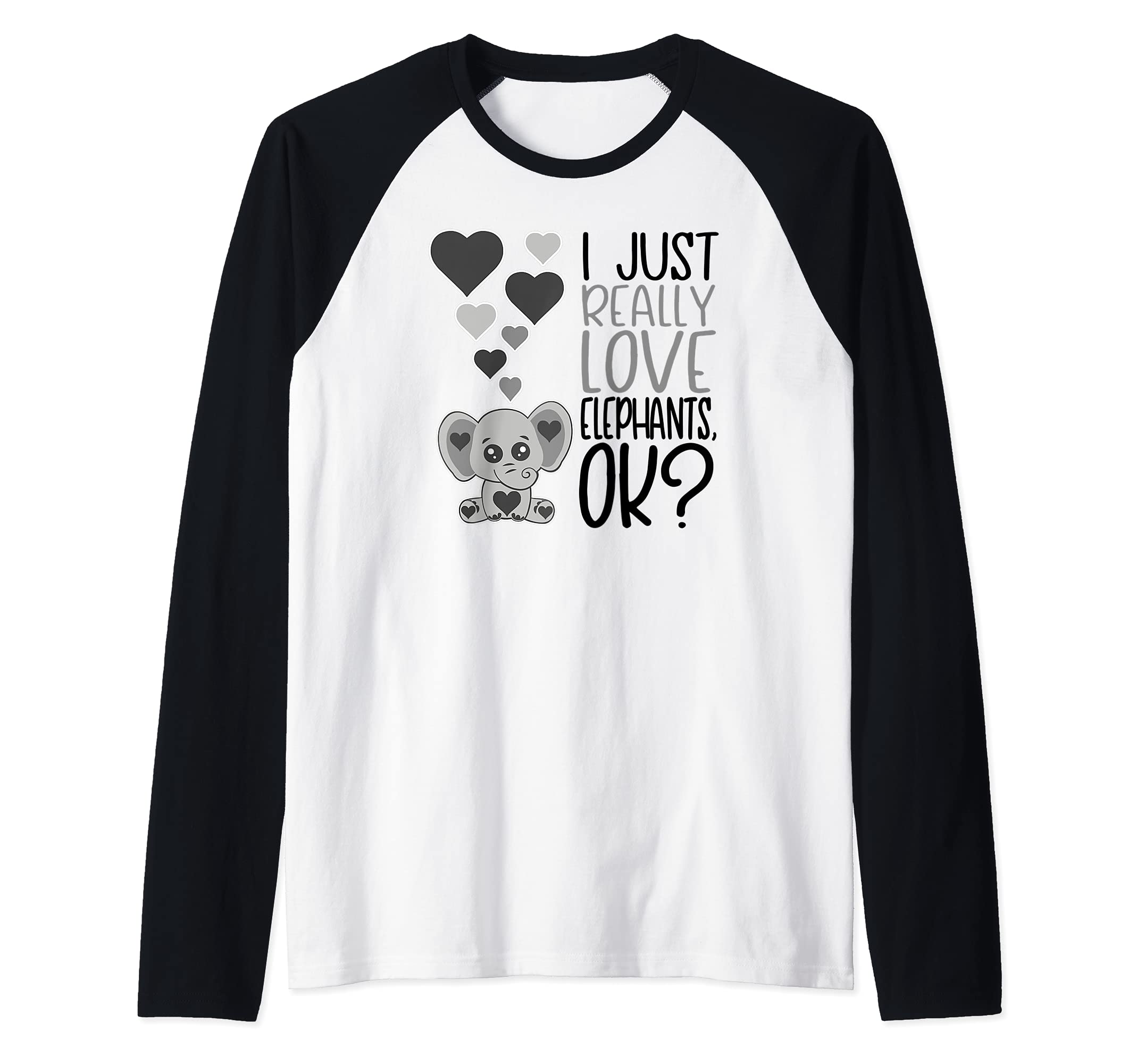 I Love Elephants Cute Elephant Raglan Baseball Tee