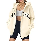 FASHGL Oversized Zip Up Hoodies for Women Casual Graphic Long Sleeve Sweatshirts Fall Spring Track Jackets with Pockets