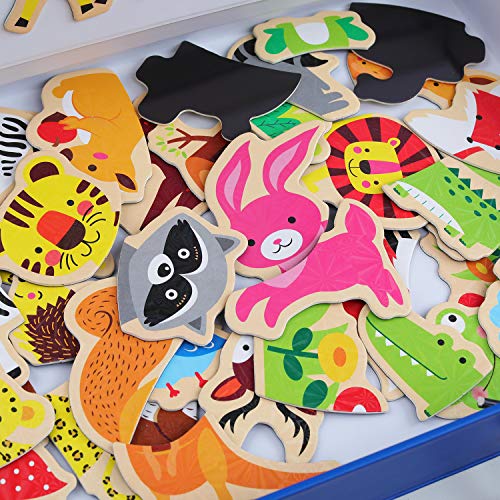 QZM Magnetic Puzzles Art Easel Zodioc Animals Wooden Puzzles Game to Toddlers Drawing Board Jigsaw Puzzle Set- Learning & Educational Game Toy for Kids Age 3+