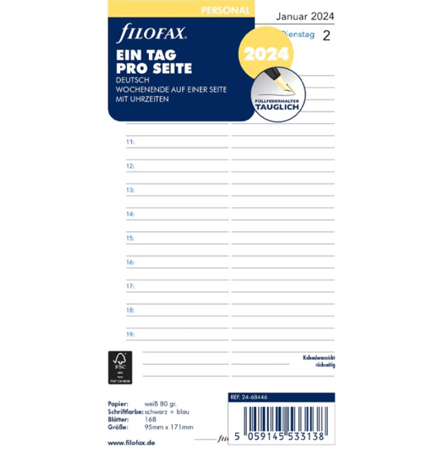 FILOFAX Calendar Insert Personal 1 Day per Page (German) 2024