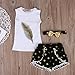 3PC Baby Girl Feather Vest Tops+Golden Dots Tassels Short Pants+Bowknot Headband (3-4 Y, White)
