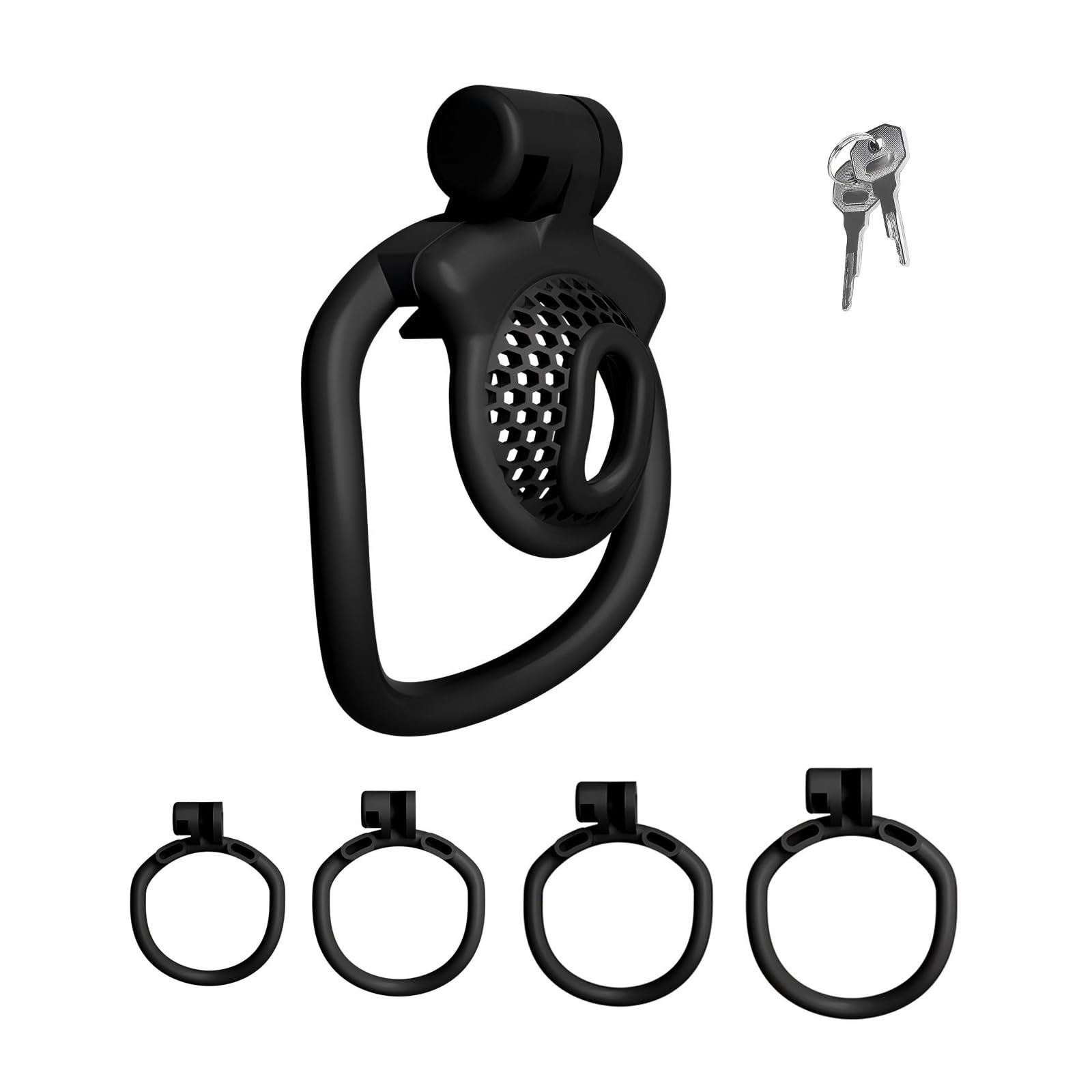 Photo 1 of Male Chastity Device Cock Cage with 4 Different Arc Rings Inverted Chastity Cage with Concealed Lock and 2 Keys for Men's Penis Bondage Sex Toys Breathable and Lightweight Penis Cage (A,Black)