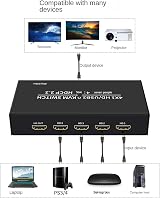 XYKJOBC 4x1 HDMI USB KVM Switch 4K HDCP2.2 Keyboard Mouse Monitor PC Splitter view 4