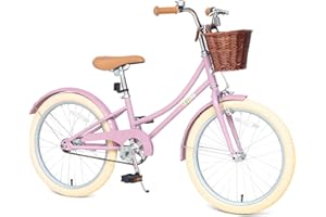 Bixike Retro Design Girls Bike with Basket and Coaster Brake for 3-13 Years Old Kids, 14 16 18 Inch Cruiser Bicycle for Toddlers with Training Wheels, 20 Inch with Kickstand, Multiple Colors