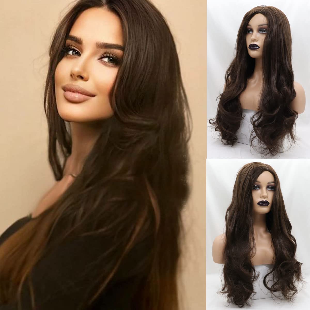 Curly Wigs for Women Brown Long Wavy Coloured Synthetic Wig Cosplay Costumes Dark Brown Blonde Cheap Afro Drag Real Hair Wigs Heat Resistant 24 Inches