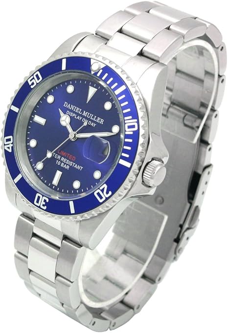 Amazon ダニエル ミューラー Daniel Muller 腕時計 オールステンレス 10気圧防水 ダイバーズウォッチ Dm 18bl ブルー 腕時計 腕時計 通販