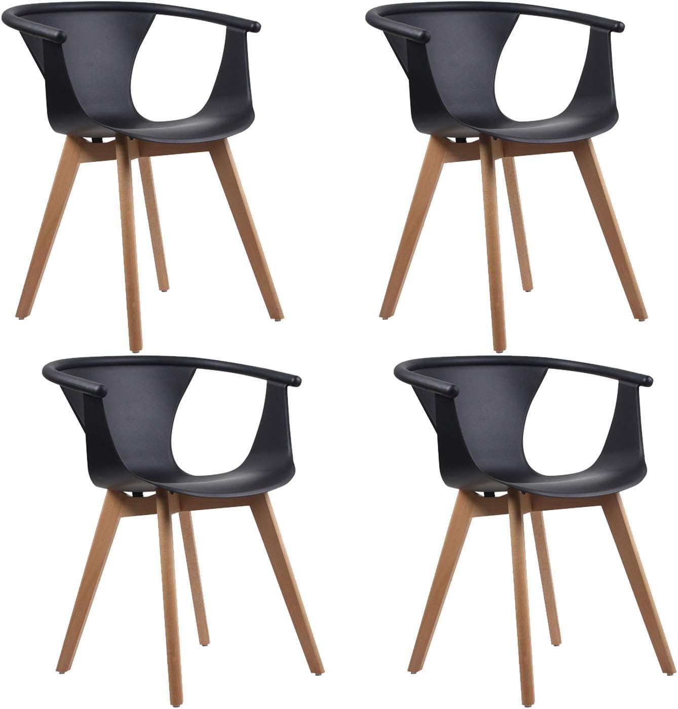 jeffordoutlet Dining Chair Set of 4, Kitchen Breakfast Plastic Chair with arm living room Furniture (Black set of 4)