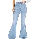 SeNight Women Bell Bottom Jeans Elastic Waist Ripped Flared Jean Destroyed Raw Hem Denim Pants