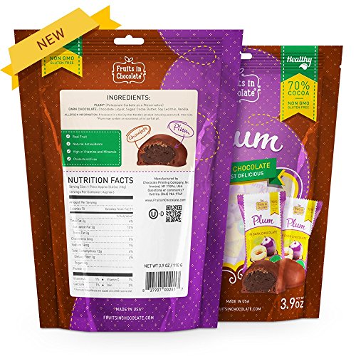 70% Cocoa Dark Chocolate Covered Prunes, 3.9 oz Bag