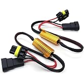 Qurbuns 2 PCS 9005/9006 LED Load Resistor Kit, 50W Headlight Bulb Decoder, Anti Flicker Harness Resistor Kit, Pure Copper Wire Plug and Play Warning Canceller, Universal for Most Cars (Black)
