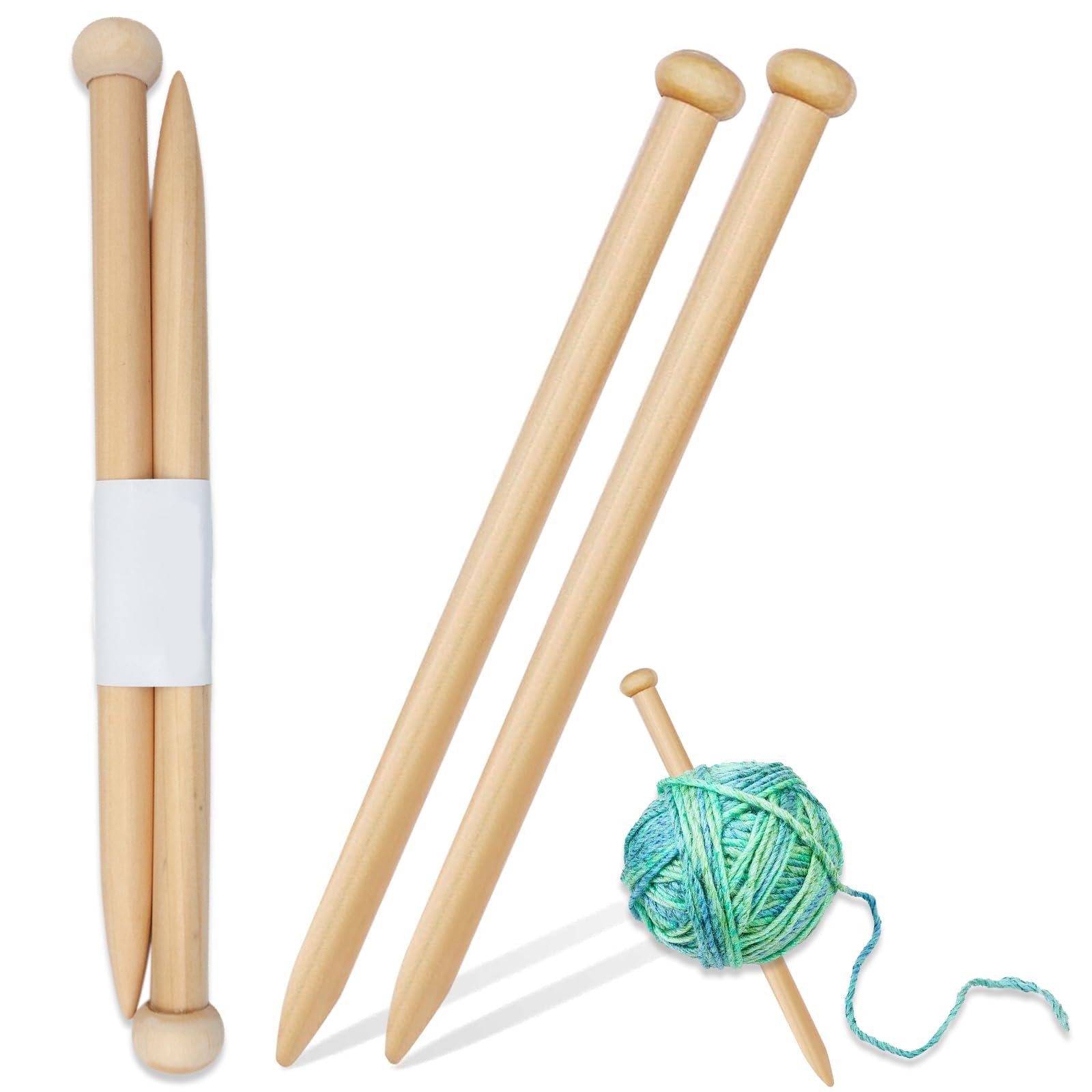 2 Pcs 15mm Bamboo Knitting Needles, 25cm Long, Large, Arthritic-Friendly, Big Knitting Pins for Scarf, Sweater, Blanket
