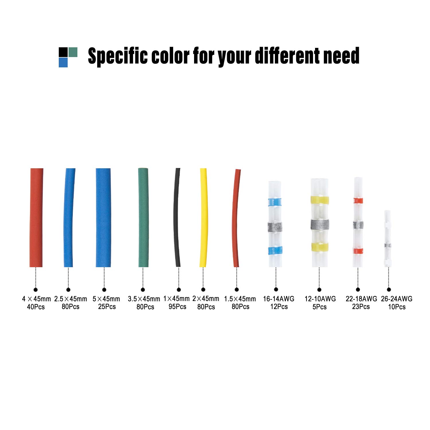 Kuject 530Pcs Solder Seal Wire Connectors and Heat Shrink Tubing Kit, Waterproof Heat Shrink Butt Connector & Shrink Wrap Tube, Insulated Electrical Self-Solder Butt Splices for Boat Car Wire Joint