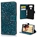 YOKIRIN LG V20 Case, Embossed Sunflower Premium PU Leather Wallet Flip Case Soft TPU Inner Bumper Card Holder Wrist Strap Shock Absorption Protective Phone Case for LG V20 (2016) - Blue Green