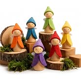 Sing2sky 6 PCS Wooden Dollhouse People, Wooden Peg Dolls | Fairy Elf Figures for Kids, Montessori Waldorf Wooden Dolls for Fairy Garden &amp; Dollhouse Accessories, Ages 3+
