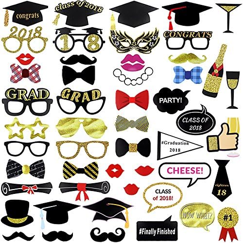 SHAN RUI 51pcs Graduation Photo Props Glitter Graduation Photo Booth Props with 1 Picture Frame, 2018 Graduation Party Decoration