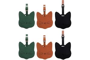 JOINPAYA 6pcs Cute Cat-Shaped PU Luggage Tags Set with Loop, Travel ID Labels for Suitcases, Backpacks,