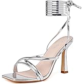 Mostrin Womens Sandals Strappy Heels for Women Lace Up Square Open Toe Heels Tie Up High Heeled Sandals for Prom, Party, Daily Wear